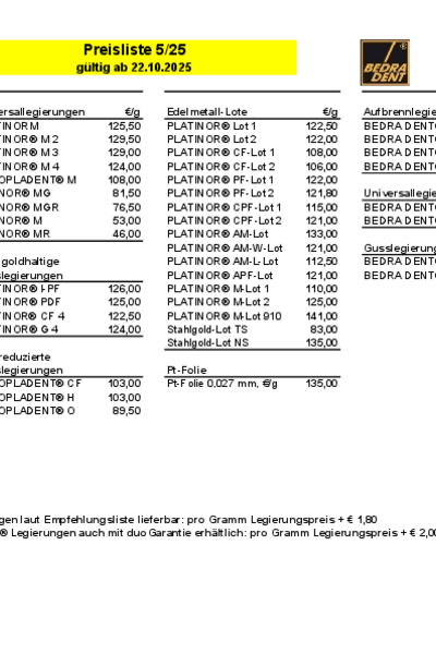 Preisliste