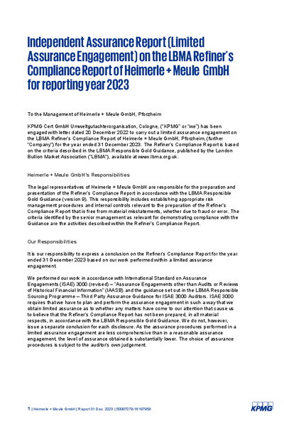 Heimerle + Meule Independent Assurance Report LBMA/RGG