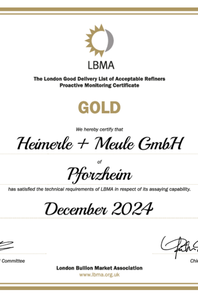 LBMA Zertifikat - Good Delivery