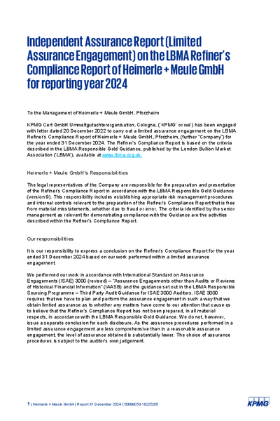 Heimerle + Meule Independent Assurance Report LBMA/RGG