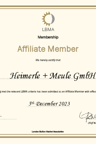 Affiliate Member Certificate - Heimerle + Meule GmbH