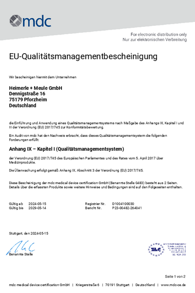 Zertifikat EU 2017_745 Anhang IX_Kapitel I_QM-System