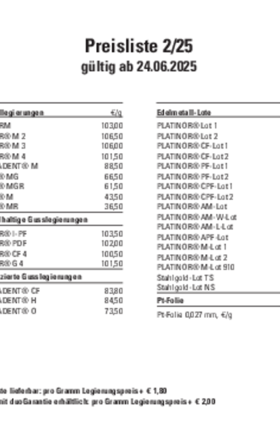 Preisliste