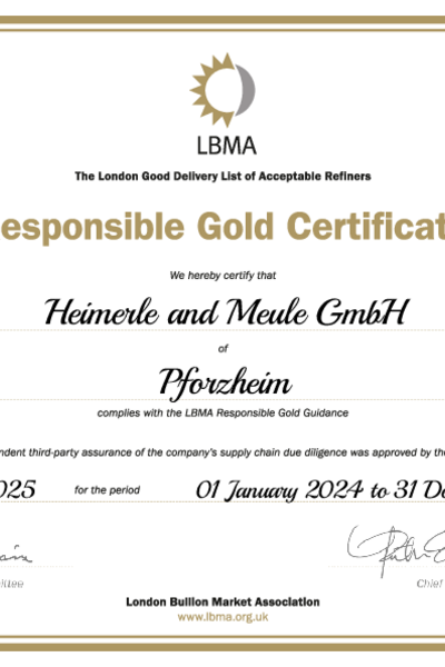 RESPONSIBLE GOLD CERTIFICATE